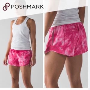 Lululemon pink multi colour shorts size 10 high rise 4 in strings
